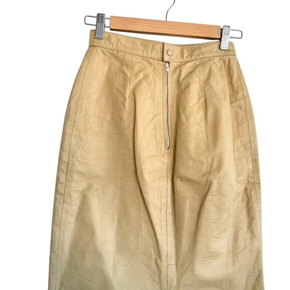 AMATI TAN CREAM LEATHER MIDI PENCIL SKIRT WOMENS VINTAGE 5 / 6 24” - Picture 3 of 7